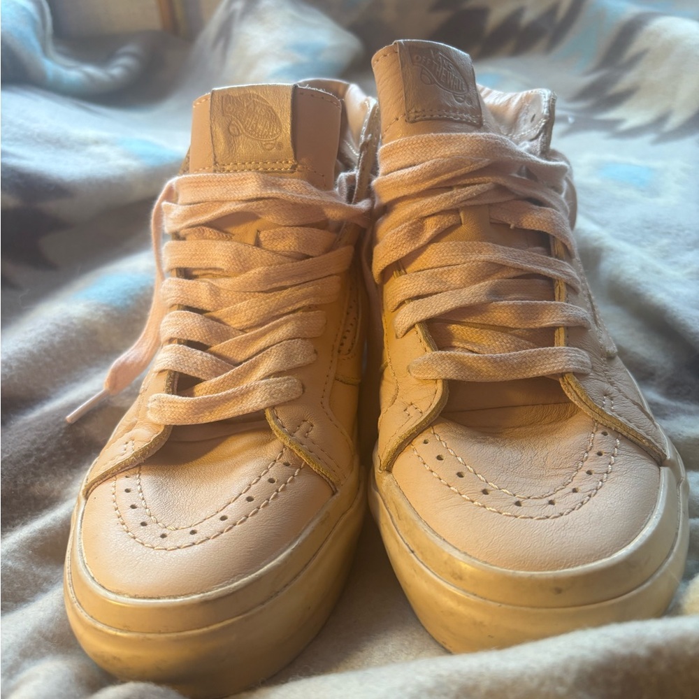 Vans Tan Leather High-Top Sneakers size 7 women 5.5 men